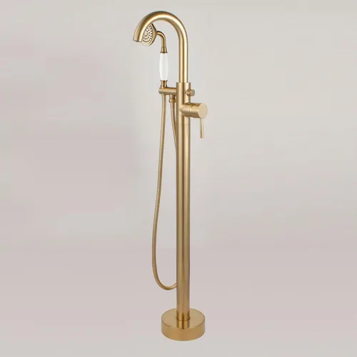 Miniatura 10 de WOODBRIDGE Grifo de llenado de bañera independiente contemporáneo de una sola manija con ducha de mano en acabado dorado cepillado, F0007-BGVT