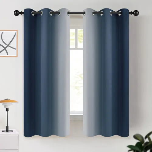 Miniatura 12 de COSVIYA Cortinas 100% Opacas Azul Degradado con Lazos Ajustables para Cocina Aislamiento Térmico Oscurecimiento de Habitación Cenefa con Bolsillo