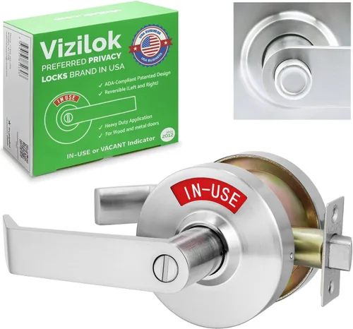 Miniatura 9 de VIZILOK Cerradura de puerta comercial para privacidad del baño, seguridad, indicador de ocupación vacante estándar en cromo satinado, grado ANSi 2