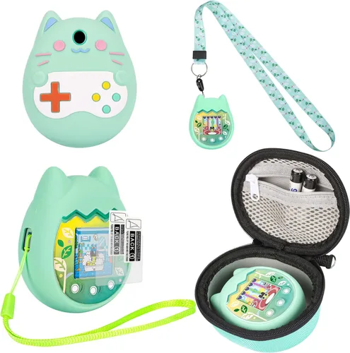 Miniatura 10 de Funda de transporte y funda de silicona compatible con la máquina de juego virtual Tamagotchi Pix para mascotas, (5 en 1) Funda de silicona para Azul