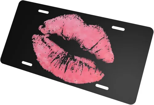 Miniatura 2 de Vintage Kiss - Placa de matrícula de aluminio con diseño de labios rosados, cubierta de metal para placa frontal de automóvil, accesorio