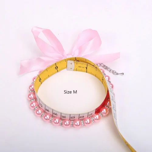 Miniatura 4 de Collar de perlas para perros y gatos con accesorios brillantes y lazo de cinta, joyería para cachorros de mascotas para perros hembras, gatos