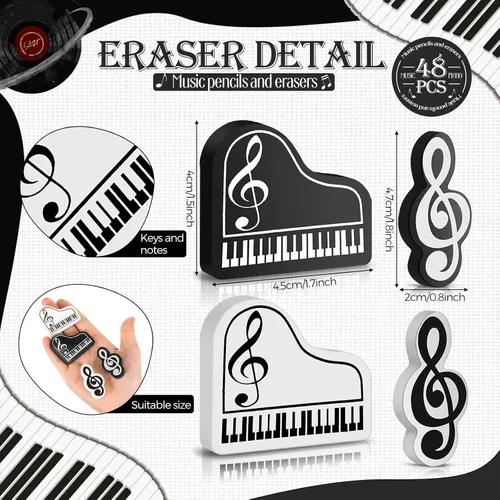 Miniatura 3 de 96 lápices de música, lápices de notas musicales y borradores, regalos de recital de piano, borradores de teclado de piano de madera, recuerdos