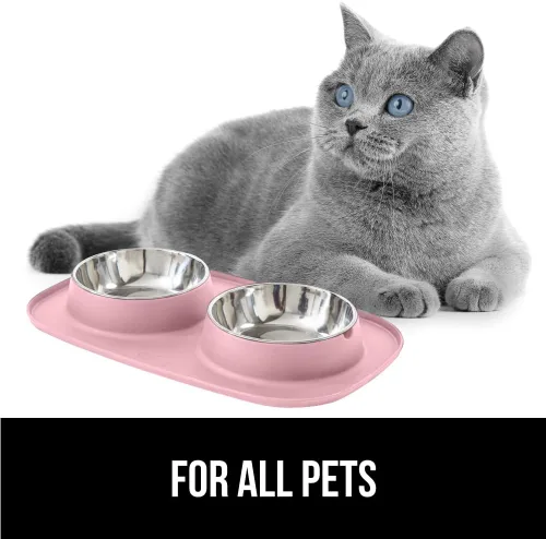 Miniatura 8 de GORILLA GRIP Juego de Estera de Alimentación, Patente Pendiente 100% Impermeable de Silicona Libre de BPA, Cuencos de Acero Inoxidable para Gatos