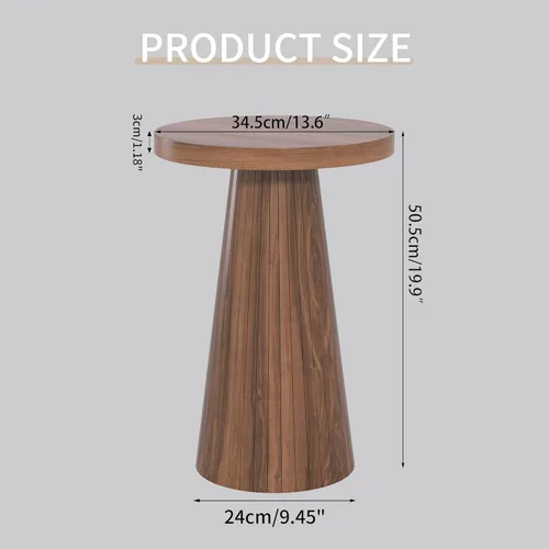 Miniatura 2 de Pequeña mesa auxiliar redonda con pedestal, mesa auxiliar de madera para sala de estar, mesa de bebidas acanalada para espacios pequeños, mesa Nogal