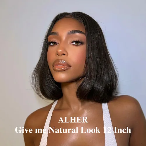 Miniatura 2 de ALHER Peluca de cabello humano corto estilo Bob, pelucas de encaje frontal transparente de 13 x 4 pulgadas, densidad del 180 % para mujeres
