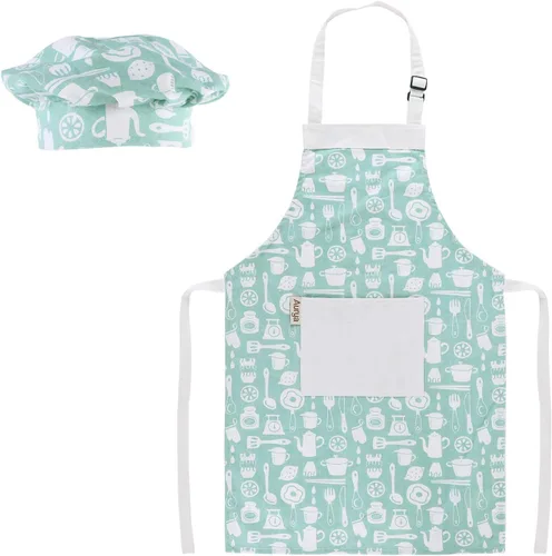 Juego de delantal y gorro de chef para niños - Delantal infantil ajustable para niños y niñas para cocinar, hornear, vajilla
