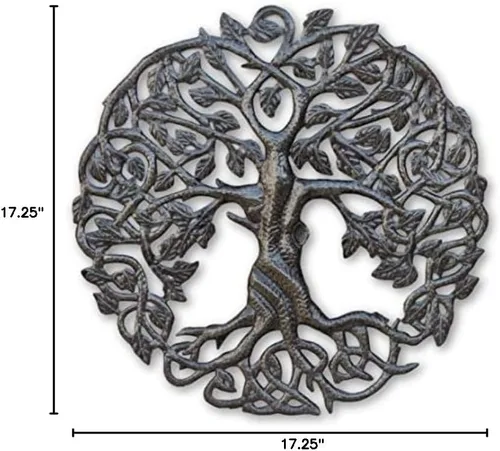 Miniatura 7 de Arte de pared de árbol de la vida, redondo de 17.25 pulgadas, decoración de arte de metal haitiano, árboles genealógicos celtas, placa moderna