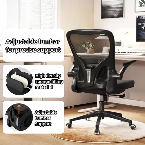 Miniatura 6 de Silla de oficina ergonómica, silla de escritorio de malla con respaldo alto para computadora con altura ajustable, soporte lumbar, reposabrazos