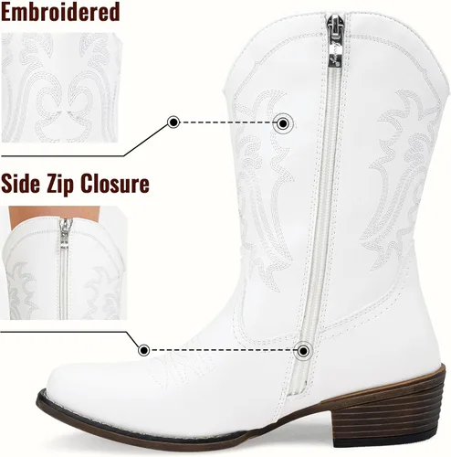 Miniatura 3 de Jeossy Botas vaqueras para mujer, vaquera occidental, a media pantorrilla, puntera redonda, bordadas, con cremallera