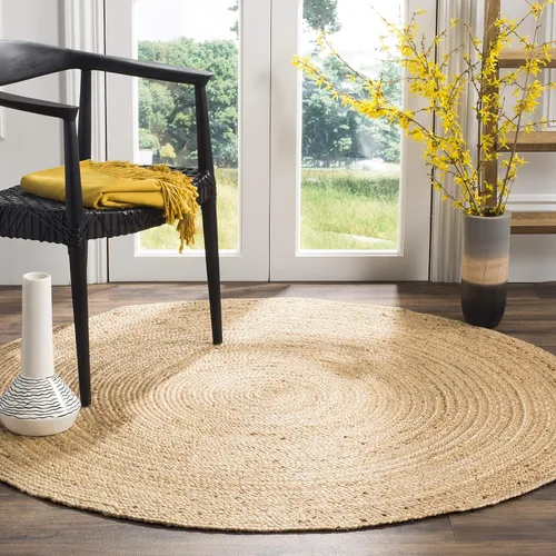Miniatura 11 de SAFAVIEH Alfombra de Área Redonda de 10' - Colección de Fibra Natural - Verde y Marrón Natural, Yute Hecho a Mano, Diseño de Borde Trenzado (NF801G)