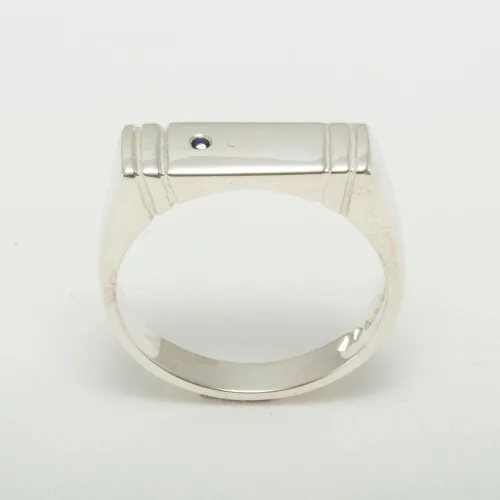 Miniatura 2 de Anillo de boda de plata de ley 925 con zafiro auténtico para hombre
