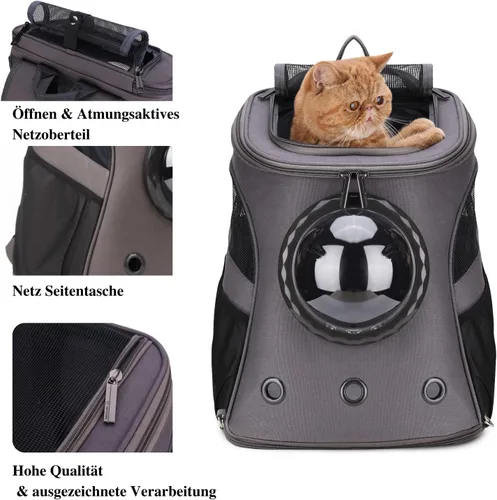 Miniatura 4 de LOLLIMEOW Mochila grande para transportar mascotas, mochila de burbujas para gatos gordos y cachorros, aprobada por aerolíneas (gris)