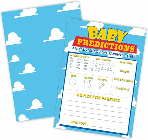 Miniatura 5 de Tarjetas de predicción y consejos para baby shower, tema de cielo y nubes, tarjetas de juego de doble cara de 5 x 7 pulgadas para regalos de fiesta