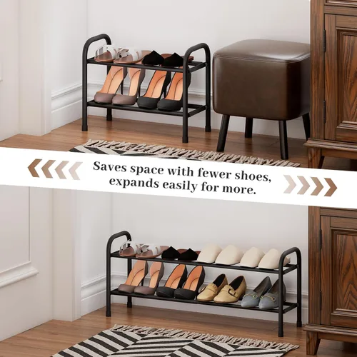 Miniatura 5 de Zapatero ampliable, zapatero pequeño de metal de 2 niveles, organizador de zapatos ajustable, estante de almacenamiento para armario, entrada