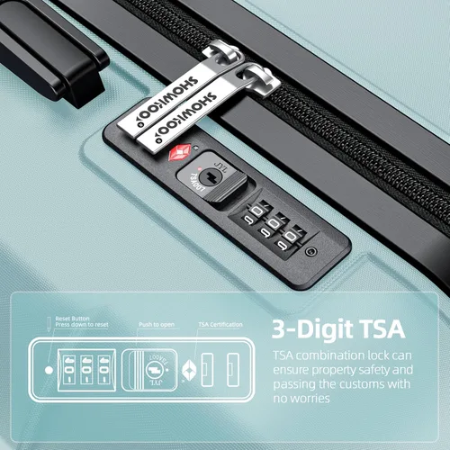 Miniatura 4 de SHOWKOO Equipaje Sets Expandible PC+ABS Durable Maleta Doble Ruedas TSA Lock 3pcs, Verde (Mint Green), 20 x 24 x 28 pulg., Viajes