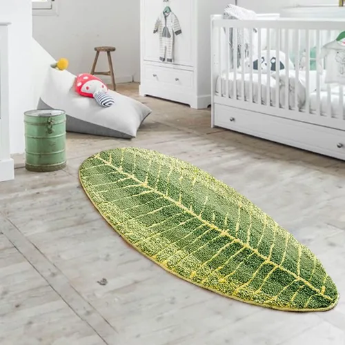 Miniatura 3 de Alfombra de baño, forma de hoja de plátano verde, de 15.7 x 23.6 pulgadas, bonita alfombra de baño, lavable a máquina, absorbente, antideslizante.