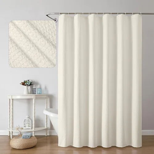 Miniatura 63 de OWENIE Cortina de ducha blanca para baño, 96 pulgadas, extra larga, elegante cortina de ducha de tela texturizada en relieve 3D, repelente al agua
