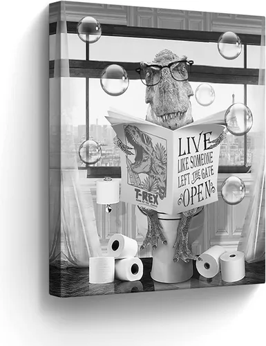Miniatura 15 de Lienzo decorativo de osos divertidos para pared, cuadros en blanco y negro, decoración de pared de baño, oso sentado en el inodoro, lectura
