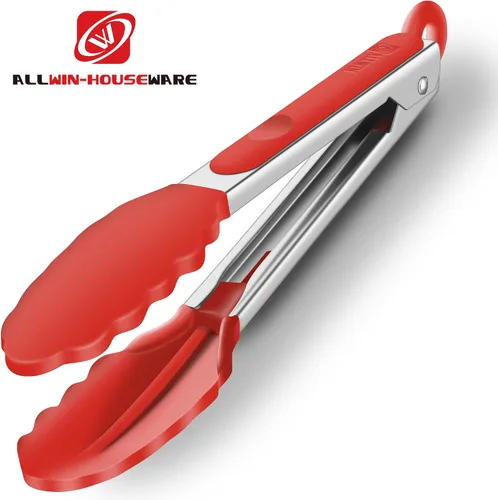 Miniatura 5 de Juego de 2 pinzas de cocina de 9 y 12 pulgadas, de acero inoxidable de primera calidad, sin BPA, de silicona antiadherente, para cocinar a la Rojo