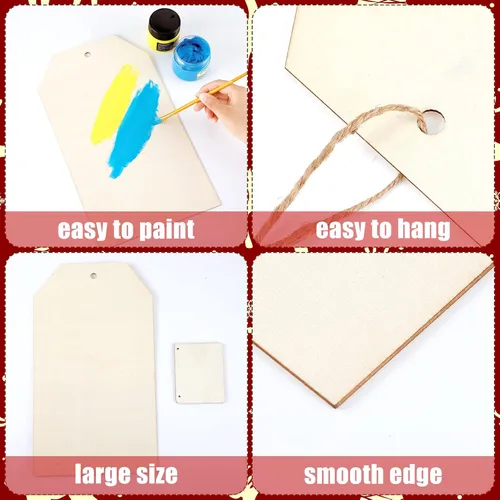 Miniatura 4 de Blulu 6 etiquetas de madera para manualidades, etiquetas grandes, letreros de madera en blanco con agujeros, letrero sin terminar, para colgar