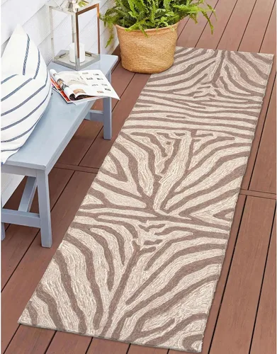 Miniatura 38 de Liora Manne Ravella - Alfombra duradera para interiores y exteriores, estabilizada a mano con rayos UV, tropical neutro, 5 pies x 7 pies 6 pulgadas