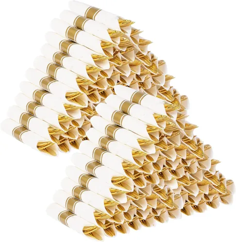 Miniatura 8 de Paquete de 100 cubiertos de plástico preenrollados azules, cubiertos enrollados azules con servilletas, juego de cubiertos de plástico preenrollados