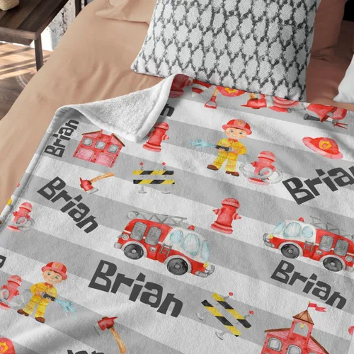 Miniatura 7 de Manta de bombero, mantas de bebé de camión de bomberos, mantas de bebé personalizadas para niños, mantas de bebé personalizadas con nombre, manta