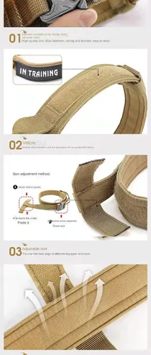 Miniatura 5 de Collar táctico para perro, resistente, ajustable, personalizado con asa y hebilla de metal para entrenamiento de policía militar