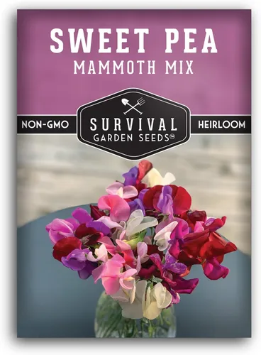 Survival Garden Seeds - Semilla de guisante dulce de mamut para plantar - Paquete con instrucciones para plantar y cultivar flores fragantes en su