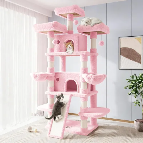Miniatura 9 de Allewie Árbol de gato de 68 pulgadas/casa y torres para felinos grandes/poste rascador/árbol de escalada grande de varios niveles