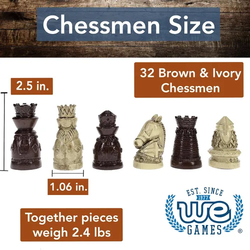 Miniatura 3 de WE Games Juego de ajedrez con temática medieval: tablero de ajedrez de madera con intrincadas piezas de ajedrez Polystone, juegos de ajedrez