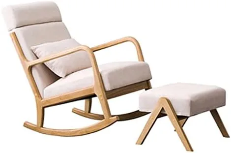 Miniatura 8 de Solid Wood Rocking Chair with Footrest Modern Fabric Design Comfortable Headrest for Home Office & StudyStylish & Ergonomic Seating