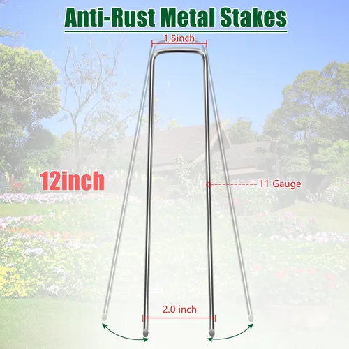 Miniatura 2 de OUPSAUI Estacas galvanizadas de 12 pulgadas para grapas de paisaje, 25/50/100/200 estacas de metal para jardín para tela de barrera de malezas