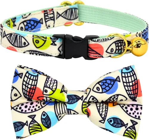 Miniatura 24 de Collar de Gato Azul con Diseño de Búfalo a Cuadros, Conjunto de Lazo para Boda/Cumpleaños, Collar Separable para Gatito