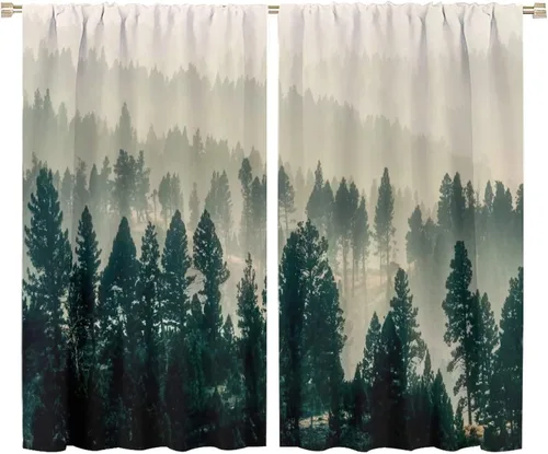 Miniatura 34 de Cortina de bosque neblinoso, bosque verde brumoso, paisaje natural, pino, alerce, niebla, montaña, oscurecimiento de habitación, puerta, ventana