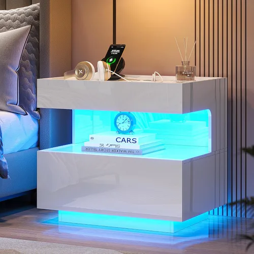 Miniatura 23 de HNEBC Mesita de noche con cajones para armas, mesita de noche de granja con estación de carga, mesita de noche secreta con luz automática de 3