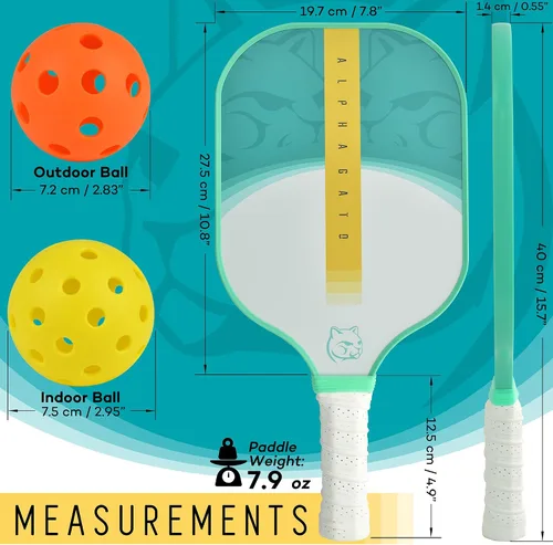 Miniatura 2 de Juego de 2 palas de pickleball de fibra de carbono con 2 paletas, funda de transporte, 4 bolas, juego de 2 paletas ligeras con 4 bolas, 1 bolsa