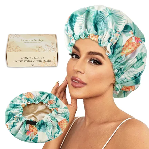 Miniatura 8 de 2 piezas de gorras de ducha para mujer, gorras de ducha reutilizables impermeables para el cabello con moño ajustable, lujosa gorra de baño