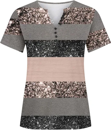 Miniatura 70 de Summer Shirts for Women 2025 Plus Size Short Sleeve Henley Tops Marble Floral Loose Tshirt Tee Casual Dressy Tunics