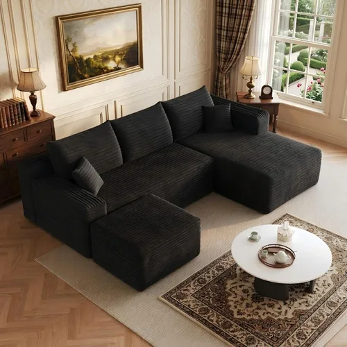 Miniatura 23 de 141" Oversized U Shaped Cloud Sectional Couches with Storage Console for Living Room, Corduroy Compressed Boneless Couch, Symmetrical Sofa & Couch