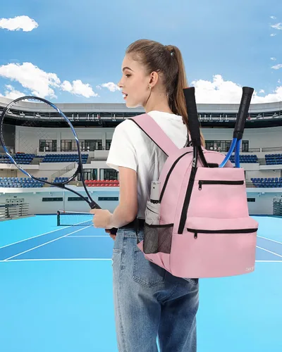 Miniatura 9 de Sucipi Bolsa de Tenis Profesional Mochila de Tenis para Hombres y Mujeres Bolsas de Raqueta con Capacidad para 2 Raquetas con Compartimento Rosa