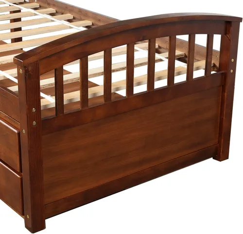 Miniatura 7 de Merax Cama de almacenamiento de madera maciza con 6 cajones, soporte de listones de madera, no necesita somier Nuez