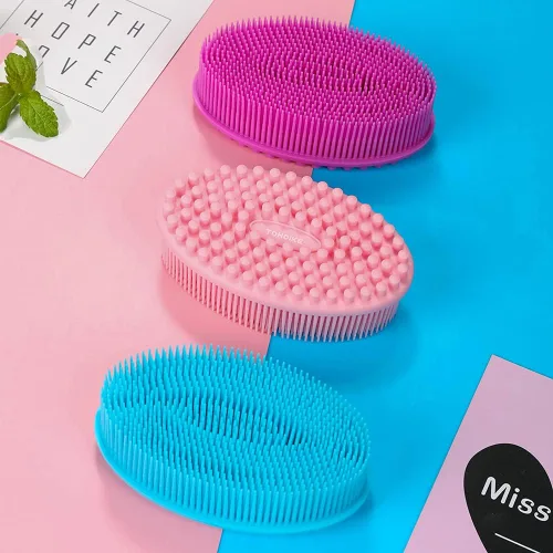 Miniatura 4 de TDHDIKE Esponja de silicona para el cuerpo, juego de 3 esponjas suaves exfoliantes para baño y ducha, cepillo para niños sensibles, mujeres