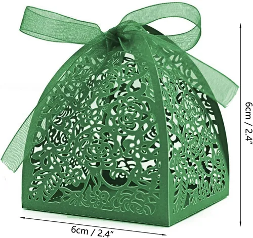 Miniatura 2 de 50 cajas de regalo de belleza cortadas con láser, cajas de dulces con cintas (verde)