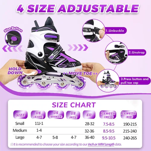 Miniatura 2 de Patines en línea ajustables para niñas y niños principiantes, patines en línea con ruedas iluminadas para niños y jóvenes para deportes