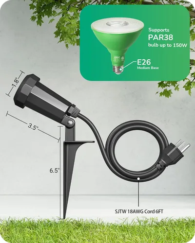 Miniatura 5 de EDISHINE Focos de 120 V para exteriores, cable de 6 pies, resistente a la intemperie, luces LED de estaca de inundación enchufables, bombilla E26