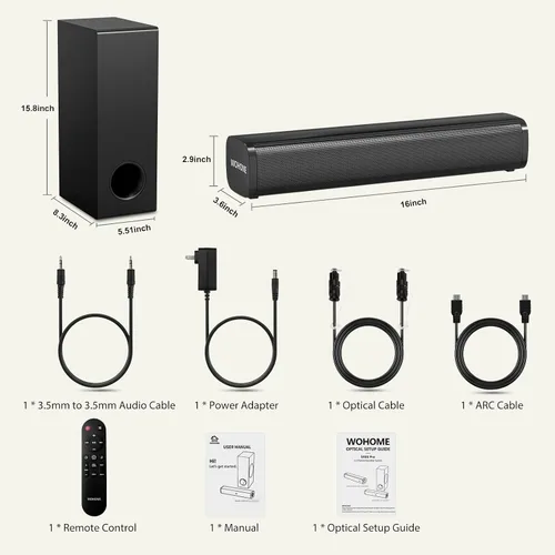 Miniatura 6 de Barra de sonido para Smart TV con subwoofers con cable, altavoces de barra de sonido de TV pequeños de 2.1 canales, sistema de sonido envolvente