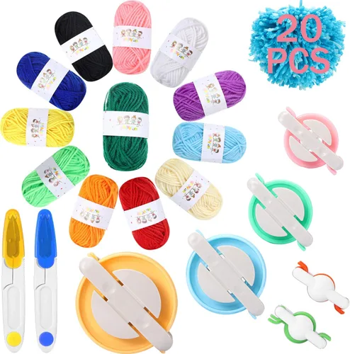 Juego de 6 tamaños para hacer pompones con 12 colores, madejas de hilo acrílico, tijeras de corte de hilo, para manualidades, para Navidad,