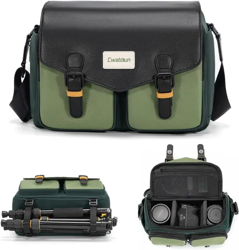 Miniatura 15 de Cwatcun Bolsa para Cámara Bolsa de Mensajero Cruzada de Hombro para Cámara, Bolsa de Fotografía de Viaje para Hombres/Mujeres con Soporte para Blanco